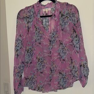 LoveShackFancy Pink Ruffled Long Sleeve Blouse